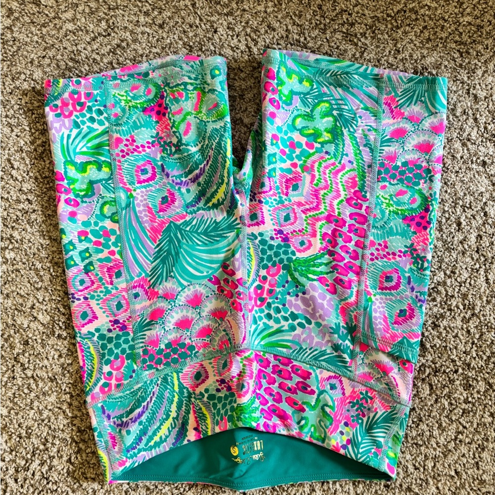 Lilly Pulitzer Pink and Green Athletic Shorts Vibrant Tropical Print